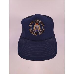 Vintage RCMP Royal Canadian Mounted Police Trucker Hat Navy Blue Wilson Snapback